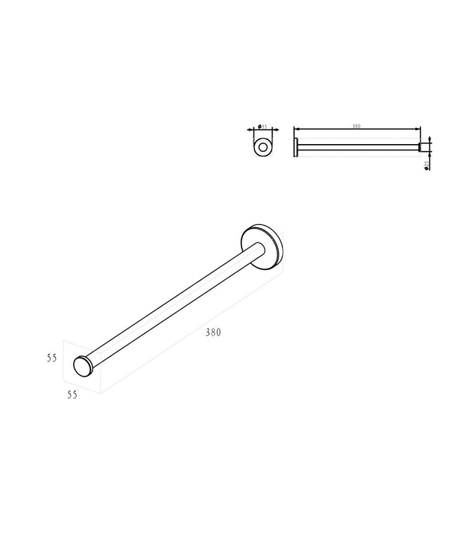 Wiesbaden Alonzo handdoekrek 1-armig geborsteld brons koper - technische tekening | Schwertz & Co