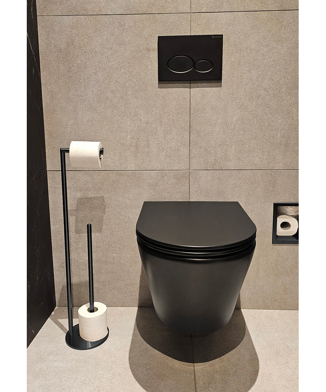 Wiesbaden Alonzo vrijstaande toiletrolhouder met reserverolhouder mat zwart - detailfoto | Schwertz & Co