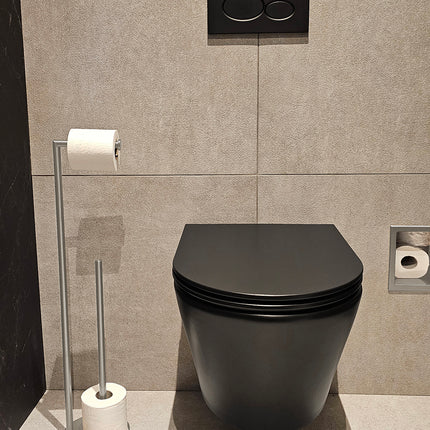 Wiesbaden Alonzo vrijstaande toiletrolhouder met reserverolhouder RVS geborsteld - sfeerfoto | Schwertz & Co