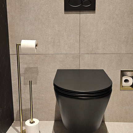 Wiesbaden Alonzo toiletrolhouder vrijstaand geborsteld messing - detailfoto | Schwertz & Co