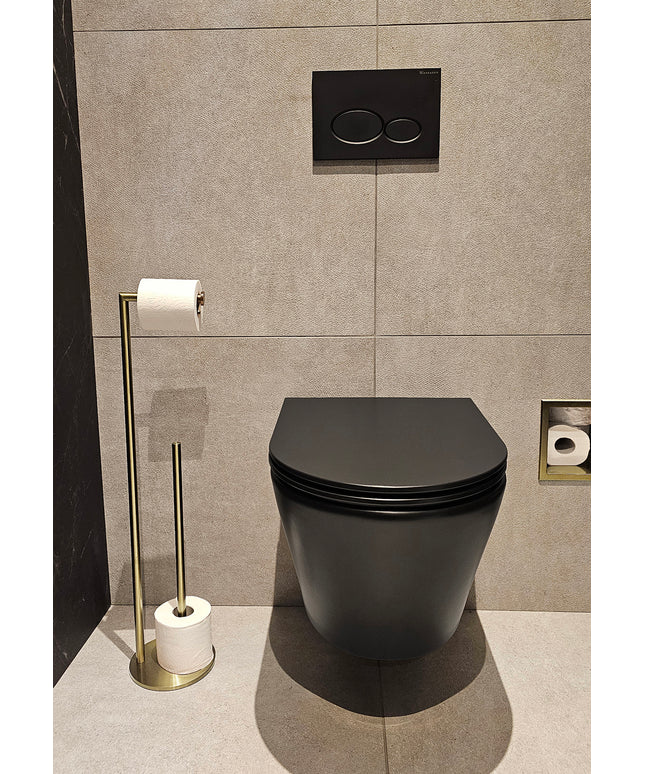 Wiesbaden Alonzo toiletrolhouder vrijstaand geborsteld messing - detailfoto | Schwertz & Co