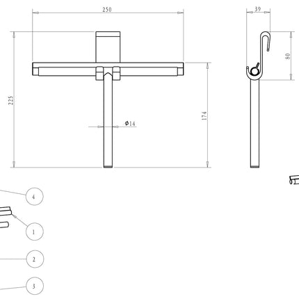 Wiesbaden Alonzo raamwisser gunmetal - technische tekening | Schwertz & Co
