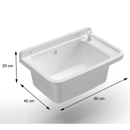 Aloni Uitstortgootsteen met Zeepdispenser – Polypropyleen – 60x40x25 cm – Wit