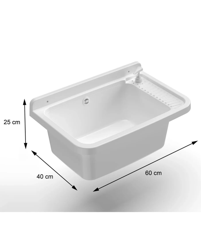 Aloni Uitstortgootsteen met Zeepdispenser – Polypropyleen – 60x40x25 cm – Wit