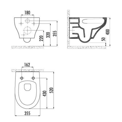 Creavit Ness hangtoilet / ophang WC – tornado flush – randloos – glanzend wit