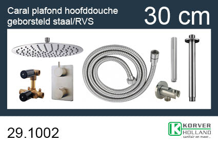 Wiesbaden One-Pack inbouwthermostaatset rond 203 geborsteld staal | Schwertz & Co