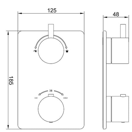 Wiesbaden Caral afbouwdeel inbouwthermostaat 2-weg mat zwart - technische tekening | Schwertz & Co