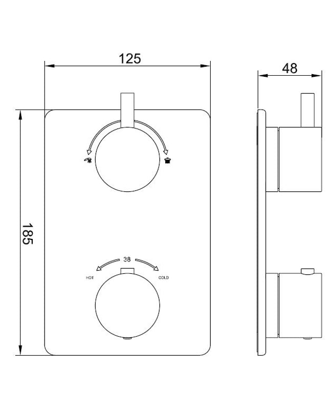 Wiesbaden Caral afbouwdeel inbouwthermostaat 2-weg mat zwart - technische tekening | Schwertz & Co