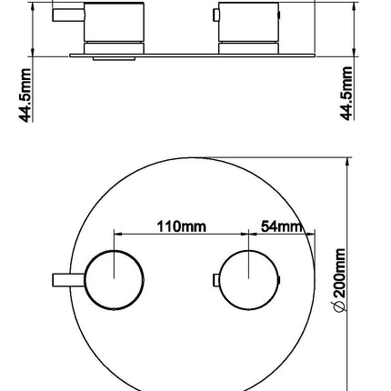 Wiesbaden Caral Rond afbouwdeel inbouwthermostaat mat zwart - technische tekening | Schwertz & Co