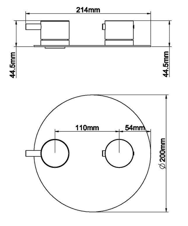 Wiesbaden Caral Rond afbouwdeel inbouwthermostaat mat zwart - technische tekening | Schwertz & Co