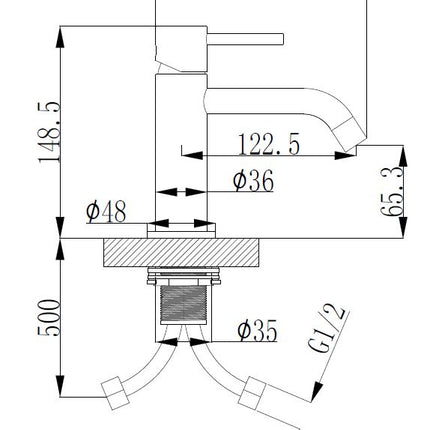 Wiesbaden Style wastafelkraan gunmetal - technische tekening | Schwertz & Co
