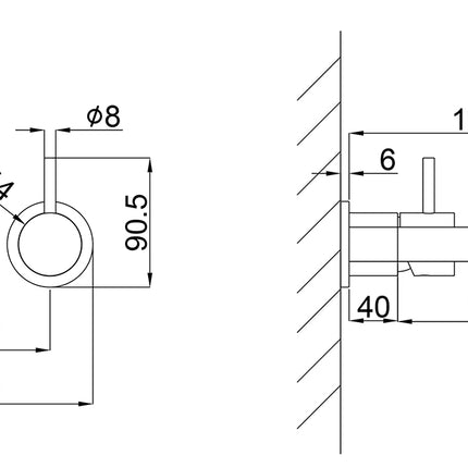 Wiesbaden Style inbouw wastafelkraan brons koper - technische tekening maatvoering | Schwertz & Co