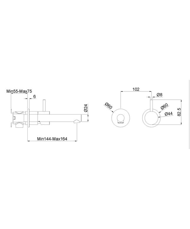Wiesbaden Style inbouw wastafelkraan brons koper - technische tekening | Schwertz & Co