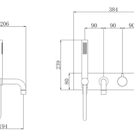Wiesbaden Style badthermostaat inbouw chroom - technische tekening | Schwertz & Co