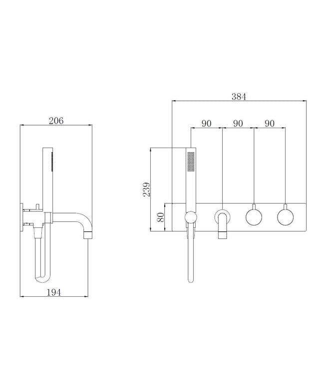 Wiesbaden Style badthermostaat inbouw chroom - technische tekening | Schwertz & Co