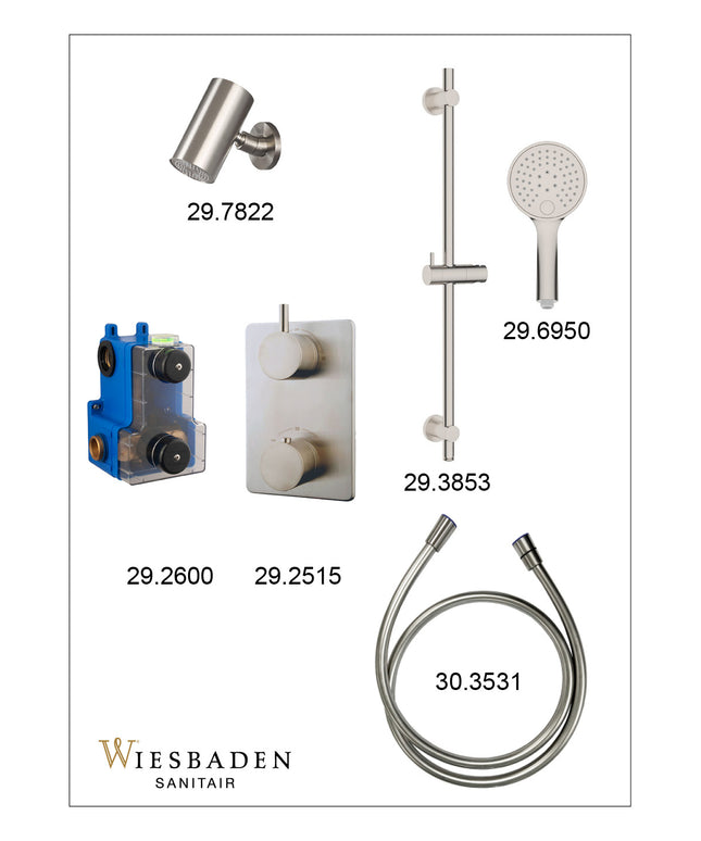 Wiesbaden Caral inbouwthermostaat beam hoofddouche 3 standen handdouche geborsteld staal - afbeelding 3 | Schwertz & Co