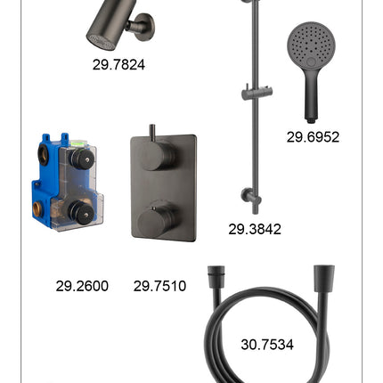 Wiesbaden Caral inbouwthermostaat beam hoofddouche 3 standen handdouche gunmetal - afbeelding 3 | Schwertz & Co