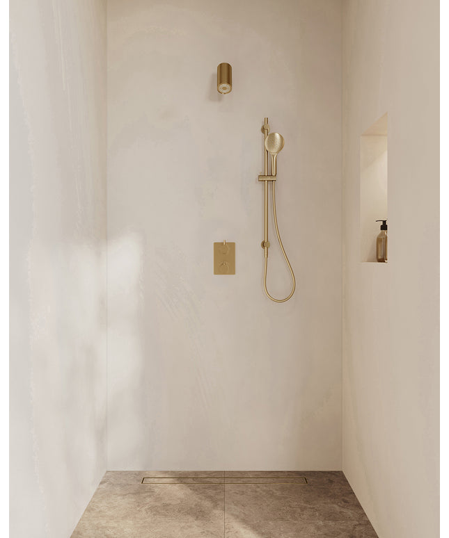 Wiesbaden Caral inbouwthermostaat beam hoofddouche 3 standen handdouche geborsteld messing | Schwertz & Co