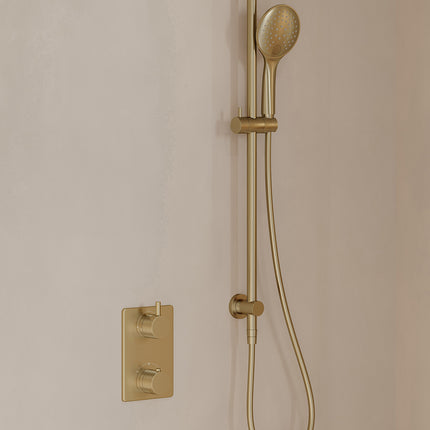Wiesbaden Caral inbouwthermostaat beam hoofddouche 3 standen handdouche geborsteld messing - afbeelding 2 | Schwertz & Co