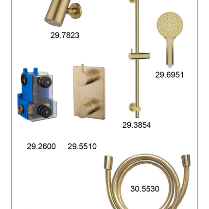 Wiesbaden Caral inbouwthermostaat beam hoofddouche 3 standen handdouche geborsteld messing - afbeelding 3 | Schwertz & Co