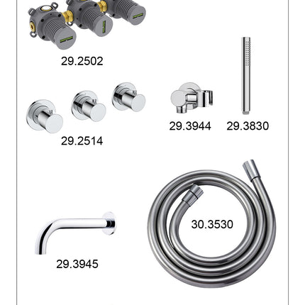 Wiesbaden Caral inbouw badthermostaat 2 stopkranen uitloop 25 cm staafhanddouche chroom - afbeelding 2 | Schwertz & Co