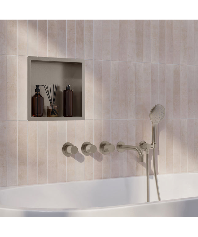 Wiesbaden Caral inbouw badthermostaat 2 stopkranen uitloop 20 cm 3 standen handdouche geborsteld staal | Schwertz & Co