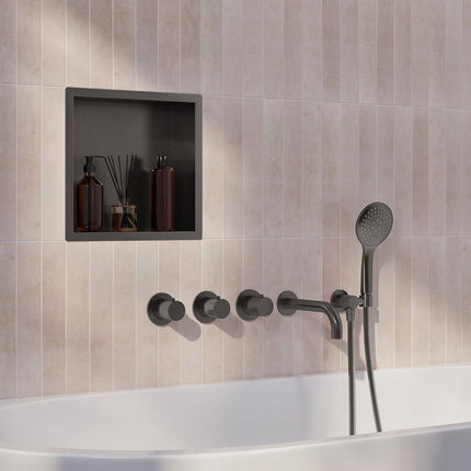 Wiesbaden Caral inbouw badthermostaat 2 stopkranen uitloop 20 cm 3 standen handdouche gunmetal | Schwertz & Co