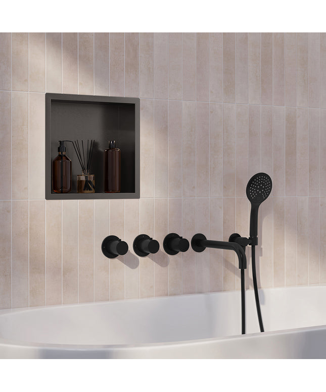 Wiesbaden Caral inbouw badthermostaat 2 stopkranen uitloop 25 cm 3 standen handdouche zwart | Schwertz & Co