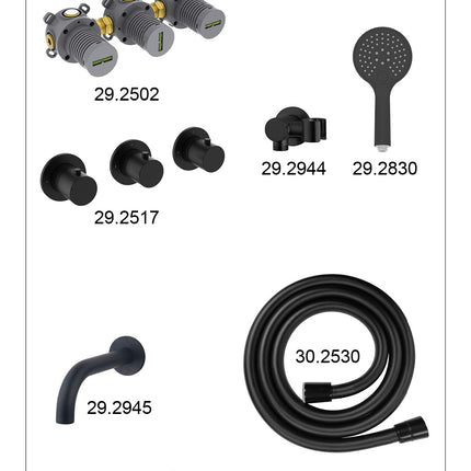 Wiesbaden Caral inbouw badthermostaat 2 stopkranen uitloop 25 cm 3 standen handdouche zwart - afbeelding 2 | Schwertz & Co
