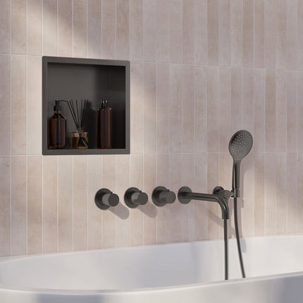 Wiesbaden Caral inbouw badthermostaat 2 stopkranen uitloop 25 cm 3 standen handdouche gunmetal | Schwertz & Co