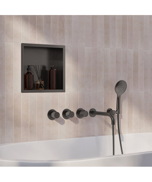 Wiesbaden Caral inbouw badthermostaat 2 stopkranen uitloop 25 cm 3 standen handdouche gunmetal | Schwertz & Co