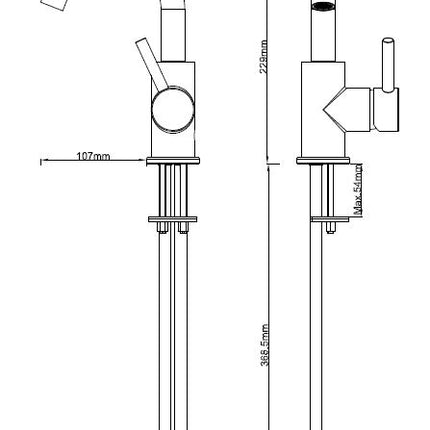 Wiesbaden Caral wastafelkraan draaibare uitloop mat zwart - technische tekening | Schwertz & Co