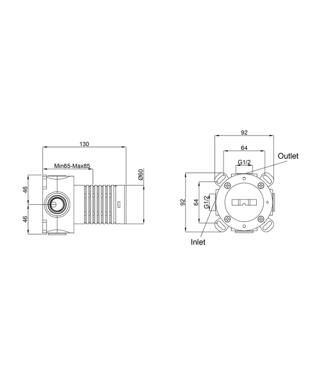 Wiesbaden Caral inbouwdeel stopkraan - technische tekening | Schwertz & Co