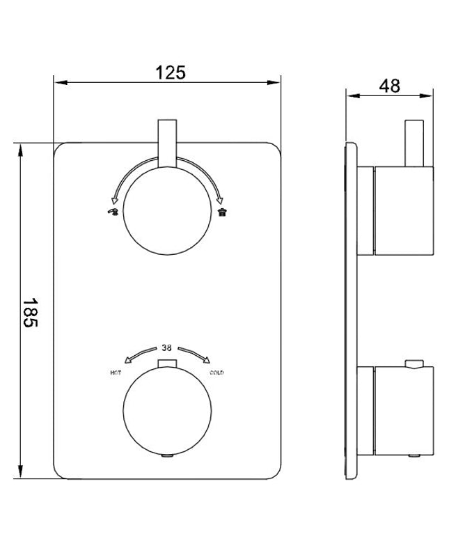 Wiesbaden Caral afbouwdeel inbouwthermostaat 2-weg chroom - technische tekening | Schwertz & Co