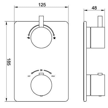 Wiesbaden Caral afbouwdeel inbouwthermostaat geborsteld brons koper - technische tekening | Schwertz & Co
