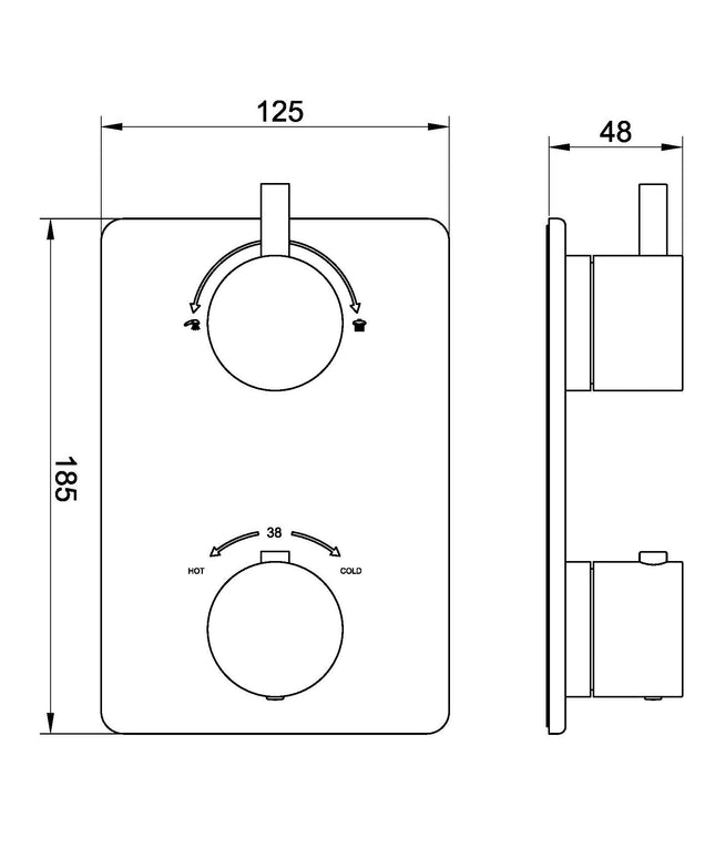 Wiesbaden Caral afbouwdeel inbouwthermostaat geborsteld brons koper - technische tekening | Schwertz & Co