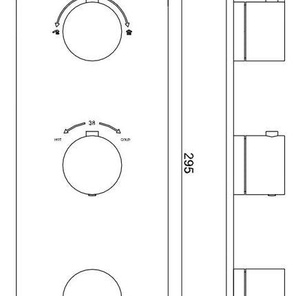 Wiesbaden Caral afbouwdeel inbouwthermostaat 3-weg geborsteld brons koper - technische tekening | Schwertz & Co