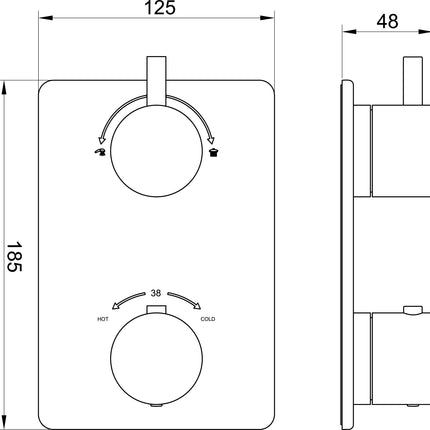 Wiesbaden Caral afbouwdeel inbouwthermostaat 2-weg geborsteld staal - technische tekening | Schwertz & Co