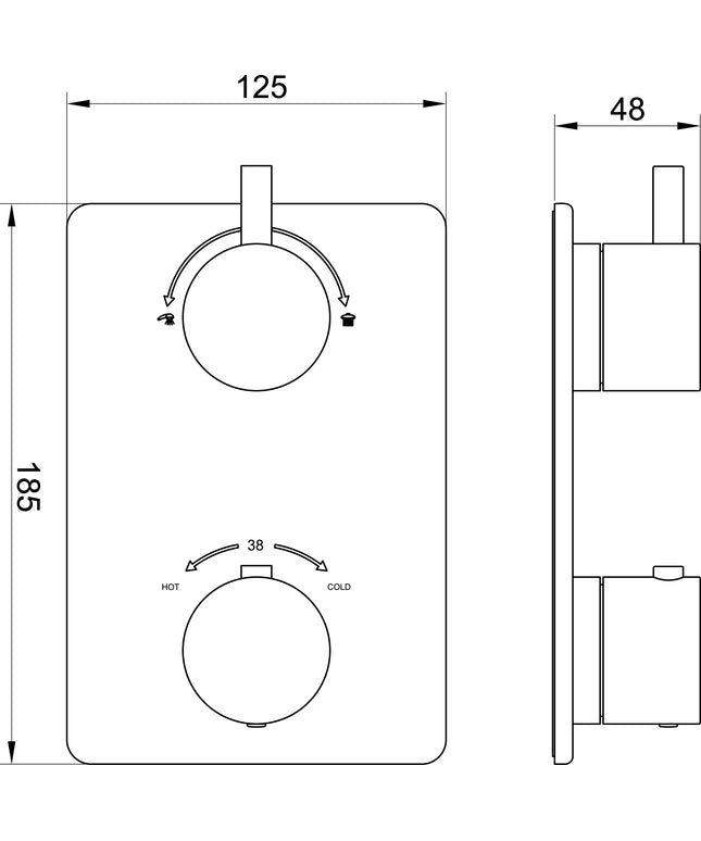 Wiesbaden Caral afbouwdeel inbouwthermostaat 2-weg geborsteld staal - technische tekening | Schwertz & Co