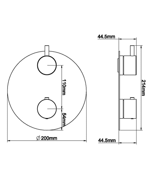 Wiesbaden Caral rond afbouwdeel inbouwthermostaat 2-weg chroom - technische tekening | Schwertz & Co