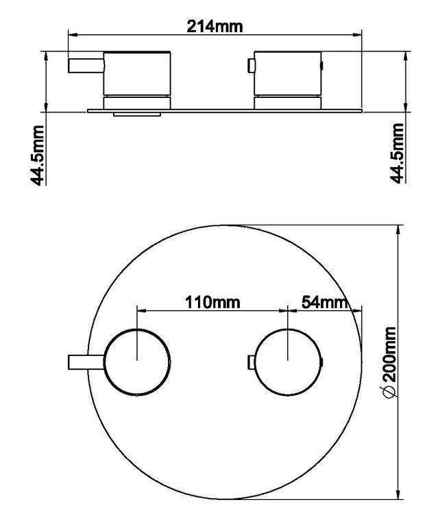 Wiesbaden Caral afbouwdeel rond inbouwthermostaat 2 weg geborsteld staal - technische tekening | Schwertz & Co