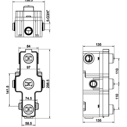 Wiesbaden Caral inbouwbox inbouwthermostaat 3 weg - technische tekening | Schwertz & Co