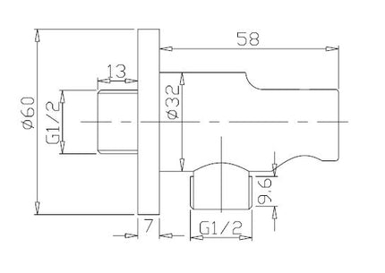Wiesbaden UniMatch wandaansluitbocht mat zwart - technische tekening | Schwertz & Co