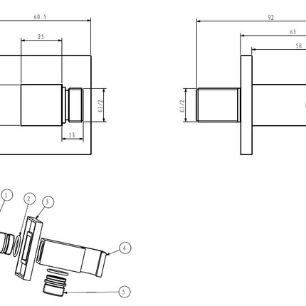 Xellanz Rombo wandaansluitbocht mat zwart - technische tekening | Schwertz & Co