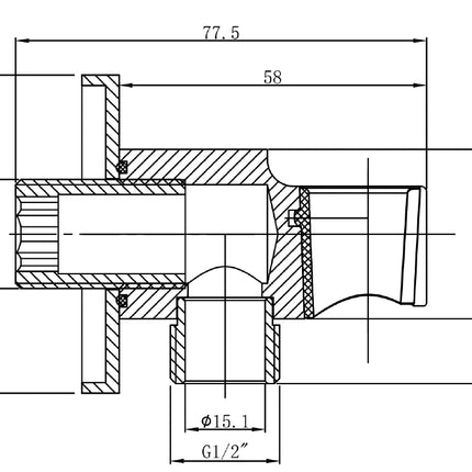 Wiesbaden UniMatch wandaansluitbocht geborsteld messing - technische tekening | Schwertz & Co