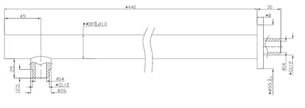 Wiesbaden UniMatch douchearm 45 cm mat zwart - technische tekening | Schwertz & Co