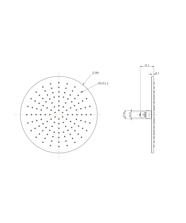 Wiesbaden UniMatch hoofddouche rond 30 x 0,8 cm mat zwart - technische tekening | Schwertz & Co
