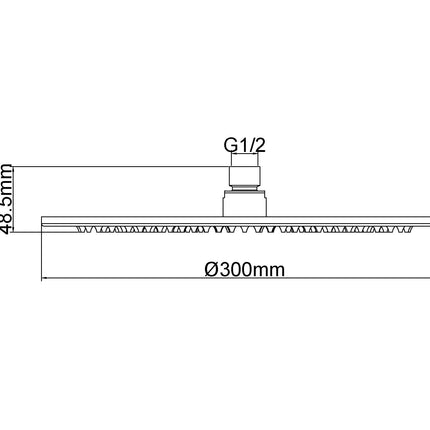 Wiesbaden UniMatch hoofddouche rond 30 x 0,8 cm geborsteld brons koper - technische tekening | Schwertz & Co
