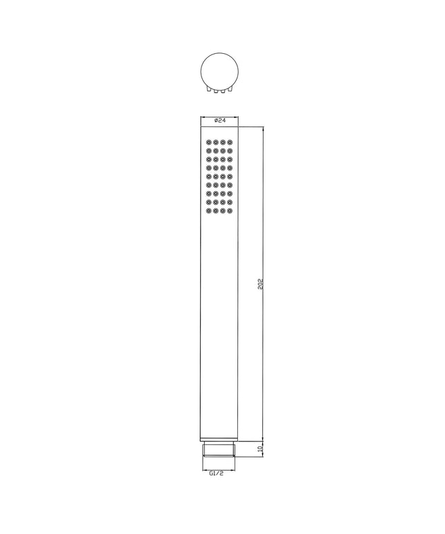 Wiesbaden UniMatch staafhanddouche 1 stand rond mat zwart - technische tekening | Schwertz & Co