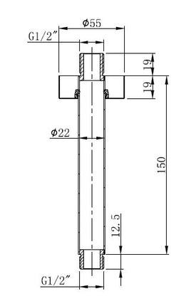Wiesbaden UniMatch douchearm plafondbevestiging 15 cm mat zwart - technische tekening | Schwertz & Co